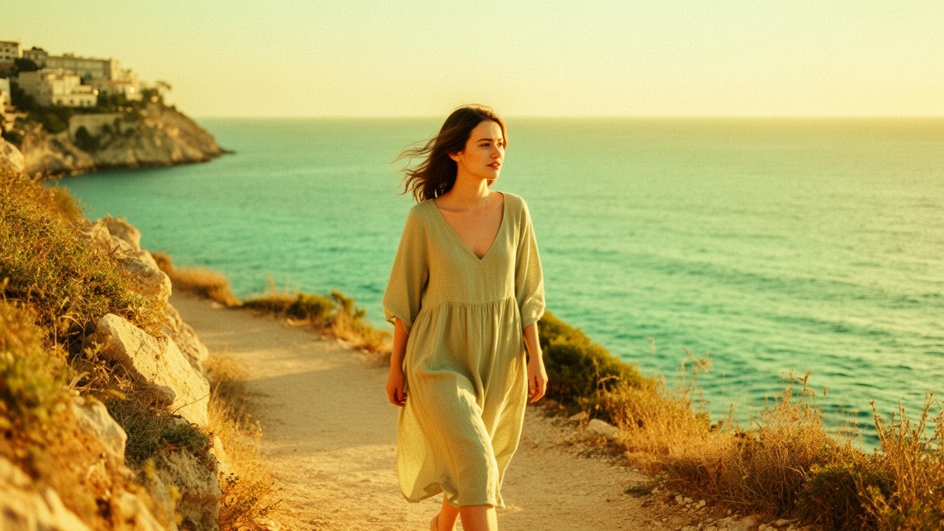 A sunny coastal walk by the Mediterranean sea at golden hour